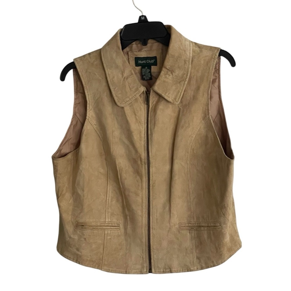 Hunts Club 100% Women Leather Suede Vest sz 16 Tan Western Cowgirl Rodeo Cowboy